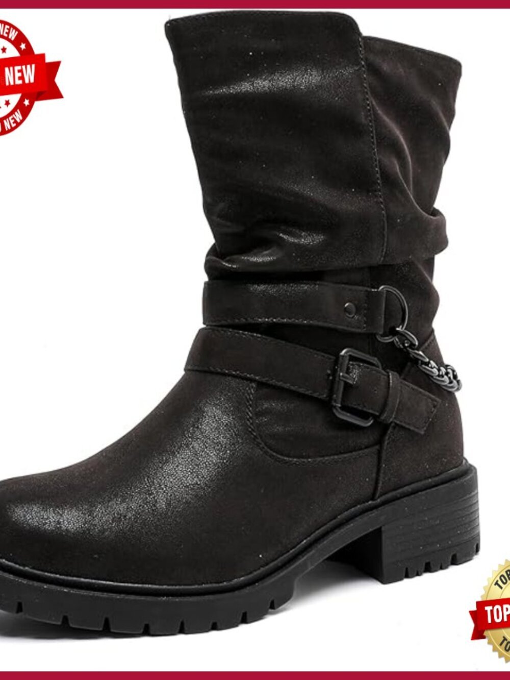 Wide Width Ankle Boots - Low Heel Side Zipper Slouchy Mid Calf Boots Bootie